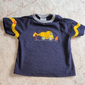 Vintage Navy Blue Kids T-Shirt with Yellow Dump Truck Design